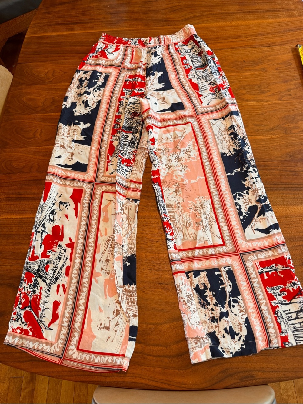 Maeve Anthropologie Wide Leg Flowy Pants Scarf Travel Squares Print EUC Sz XS
